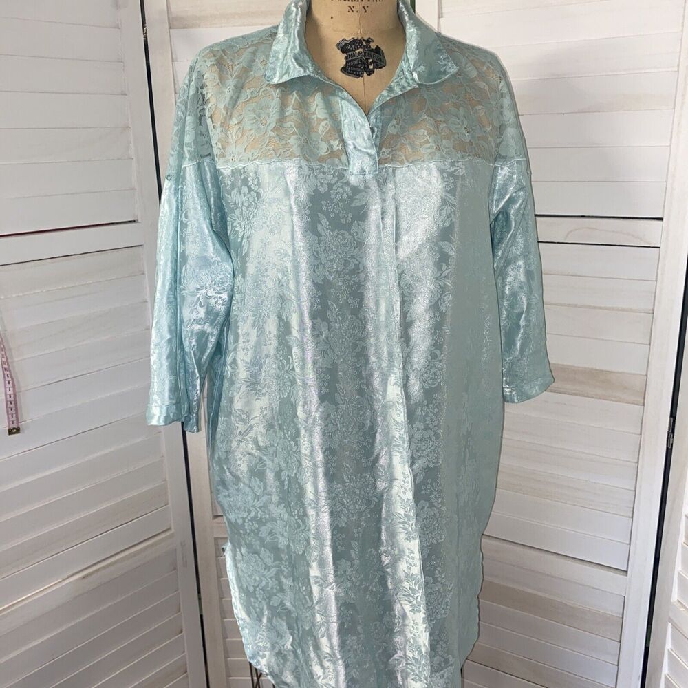 Vintage Jayre California Jacquard Green Pajama Sleep shirt Women's Large